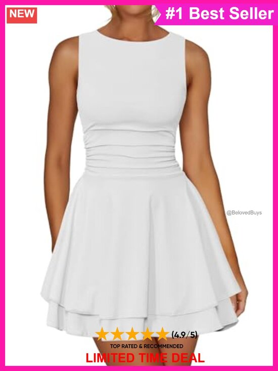 Dresses & Skirts - Ruffle Hem Boat Neck Sleeveless Mini Dress A-Line Party Club